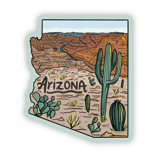 Arizona State Shape Sticker - featuring Grand Canyon & Saguaro Cactus